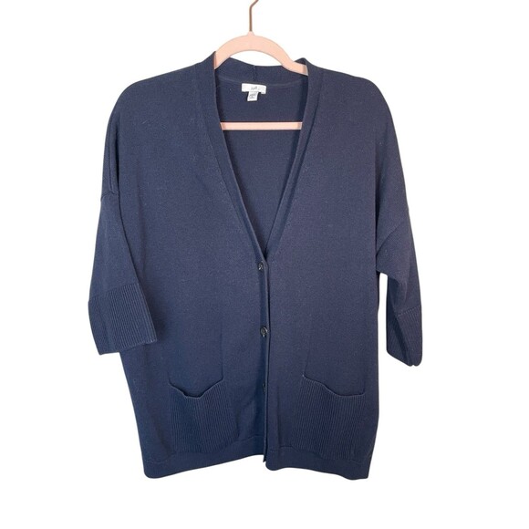 J. Jill Button Front Cardigan Women’s XL petite Blue Cotton Sweater Half Sleeve - Picture 1 of 9